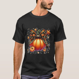 Cute Halloween Pumpkin with Coquette Bow and Stars T-Shirt