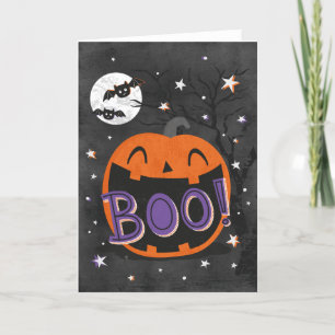 Cute Halloween Pumpkin with Handlettered Boo Thank You Card