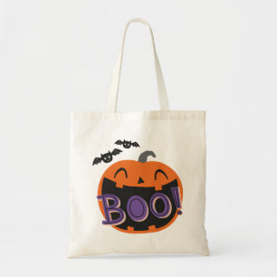 Cute Halloween Pumpkin with Handlettered Boo Tote Bag