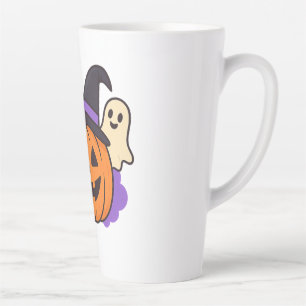 Cute Halloween Pumpkin with Witch Hat – Ghost & Ba Latte Mug