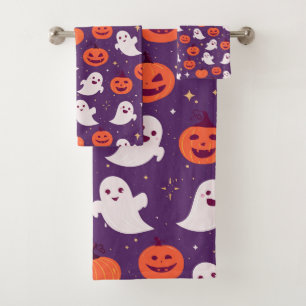 Cute halloween pumpkins and ghosts bath towel set
