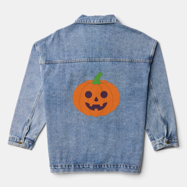 Cute Halloween Pumpkins & Black Cats Pattern Denim Jacket (Back)