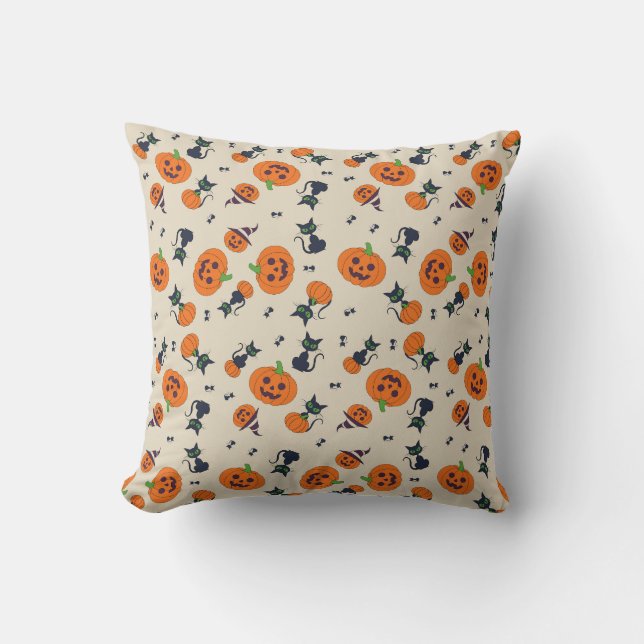 Cute Halloween Pumpkins & Black Cats Pattern Fleec Cushion (Front)