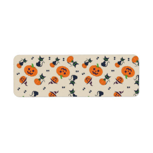Cute Halloween Pumpkins & Black Cats Pattern Fleec Return Address Label