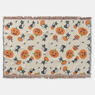 Cute Halloween Pumpkins & Black Cats Pattern Fleec Throw Blanket