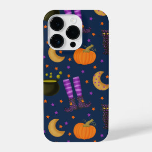 Cute Halloween Pumpkins, Cats, and Moons iPhone 14 Pro Case