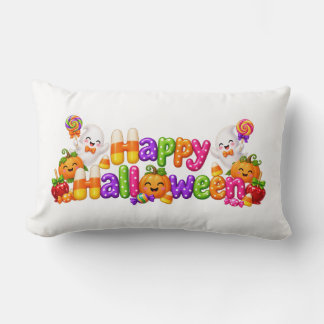 Cute Halloween Pumpkins & Ghosts Candy Corn Fun Lumbar Cushion