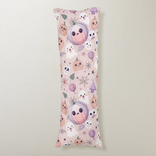 Cute Halloween Pumpkins & Ghosts on Pink Seamless Body Cushion