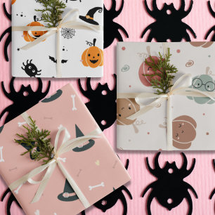 Cute Halloween pumpkins hats and bones Kawaii Wrapping Paper Sheet