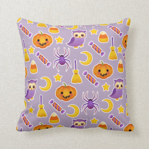 Cute Halloween Pumpkins Owls Spiders Stars Pattern Cushion