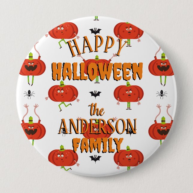 Cute halloween pumpkins, spider & bat pattern 10 cm round badge (Front)