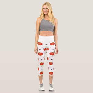 Cute halloween pumpkins, spider & bat pattern capri leggings