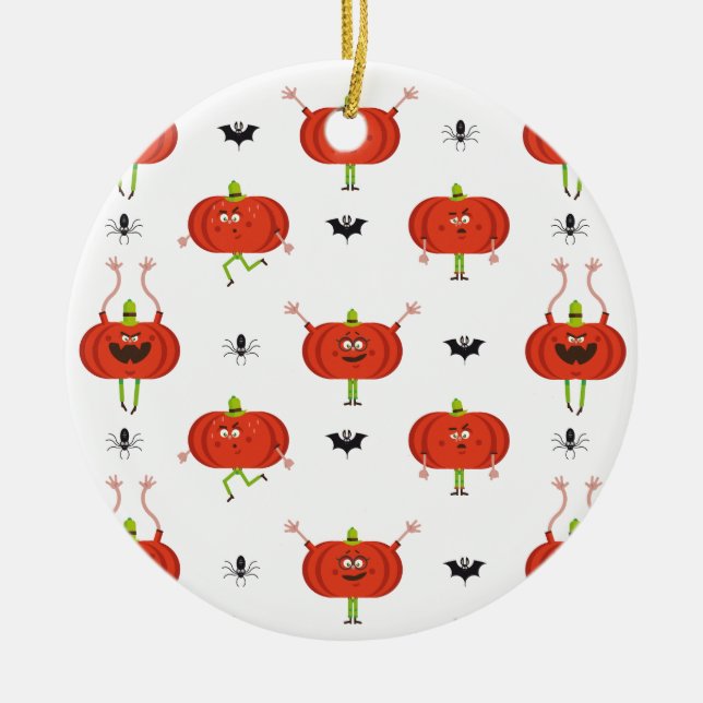 Cute halloween pumpkins, spider & bat pattern ceramic ornament (Front)