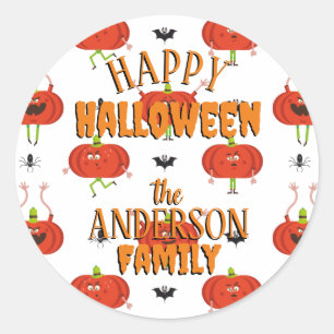 Cute halloween pumpkins, spider & bat pattern classic round sticker