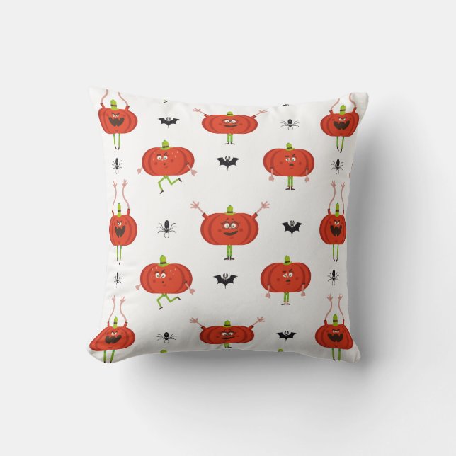 Cute halloween pumpkins, spider & bat pattern cushion (Front)