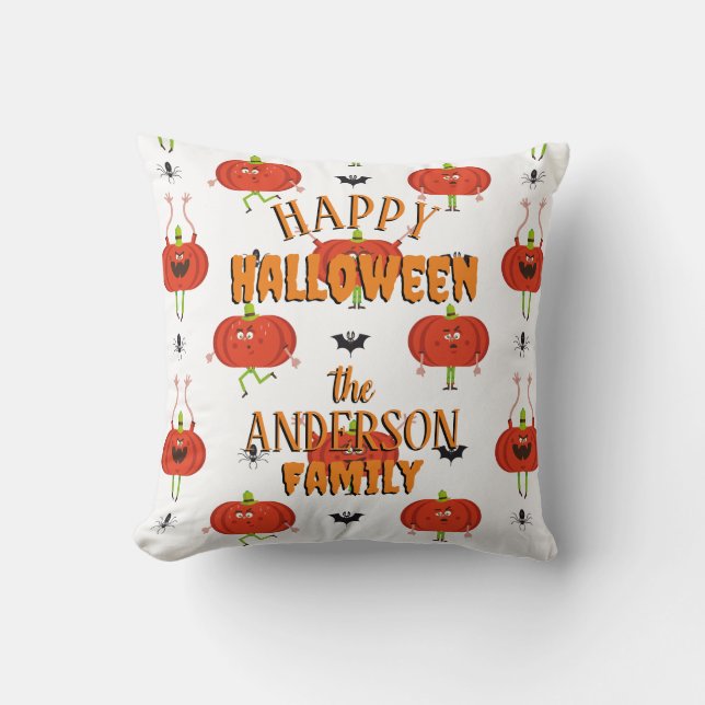 Cute halloween pumpkins, spider & bat pattern cushion (Front)