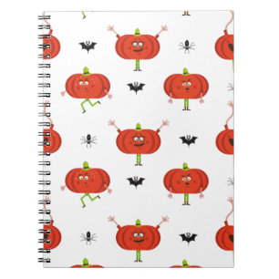 Cute halloween pumpkins, spider & bat pattern notebook