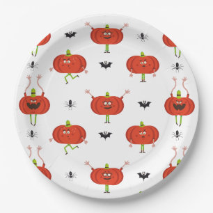 Cute halloween pumpkins, spider & bat pattern paper plate