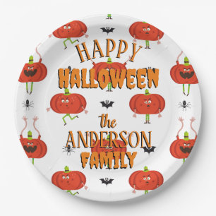 Cute halloween pumpkins, spider & bat pattern paper plate