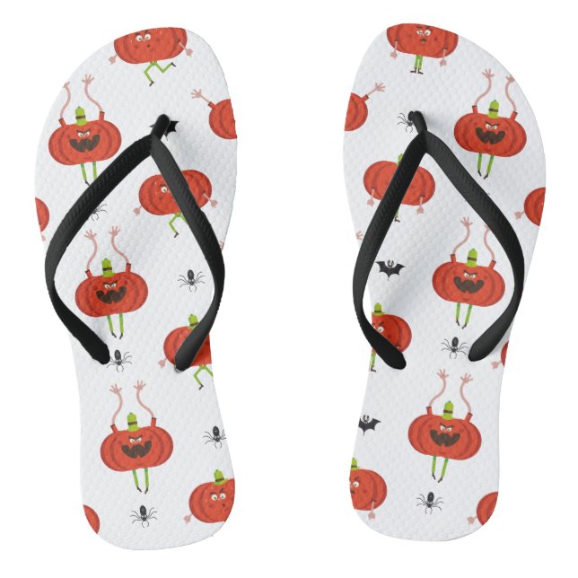 Cute halloween pumpkins, spider & bat pattern thongs (Footbed)