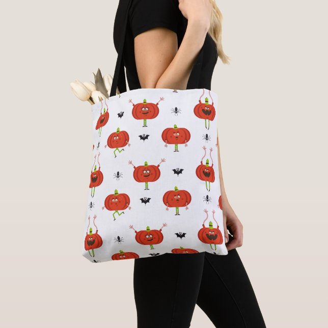 Cute halloween pumpkins, spider & bat pattern tote bag (Close Up)