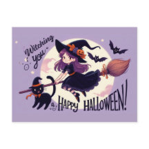Cute Halloween Pun with Witch and Cat