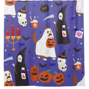 cute halloween puppy dog grim reaper shower curtain