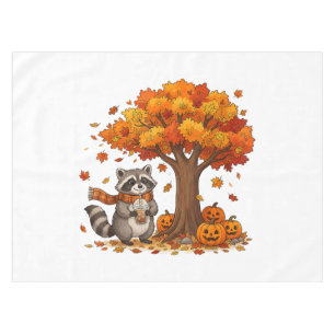 Cute Halloween Racoon Iced Coffee Fall Tablecloth