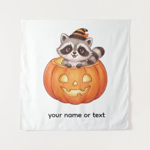 Cute Halloween Racoon in Jack-o'-Lantern Pumpkin Tapestry