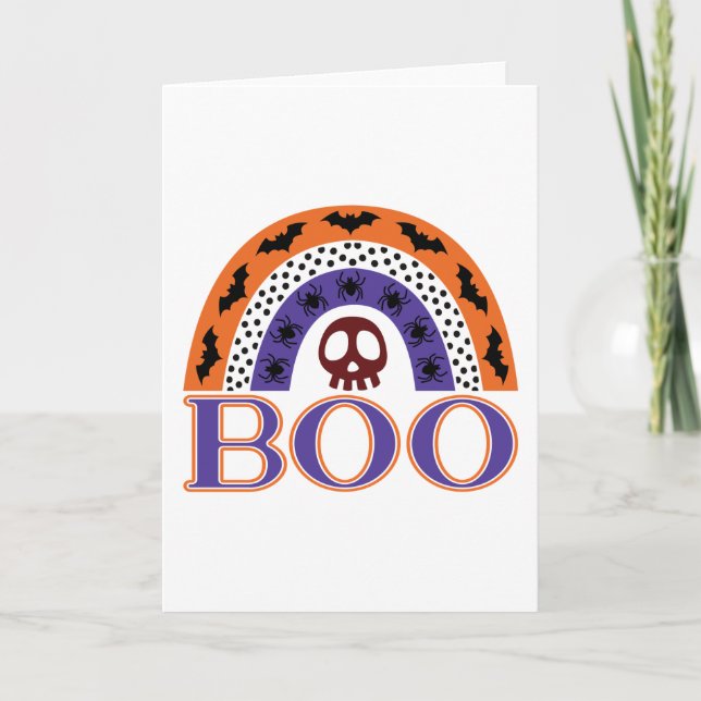 Cute Halloween Rainbow Scary Boo Skull Bats Spider Card (Front)