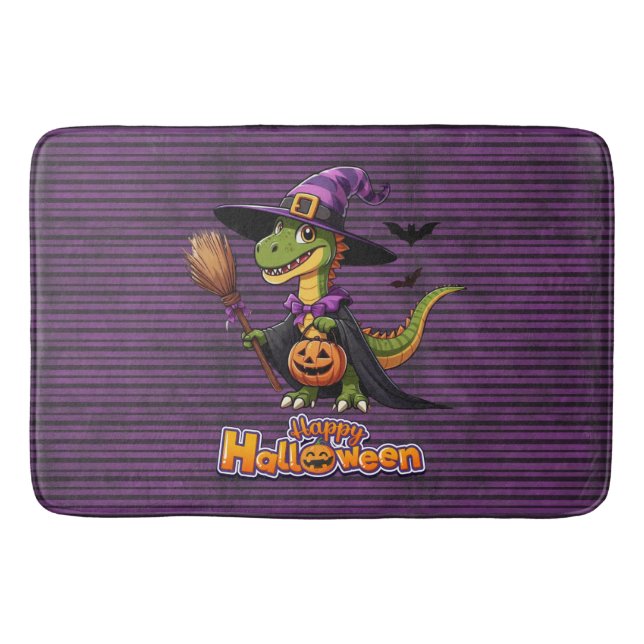 Cute Halloween Raptor/Dinosaur Witch Bath Mat (Front)