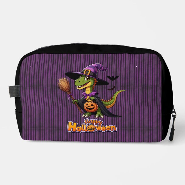 Cute Halloween Raptor/Dinosaur Witch Dopp Kit (Front)