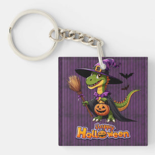 Cute Halloween Raptor/Dinosaur Witch Key Ring