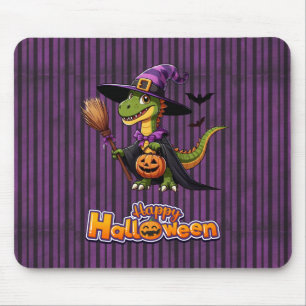 Cute Halloween Raptor/Dinosaur Witch Mouse Pad