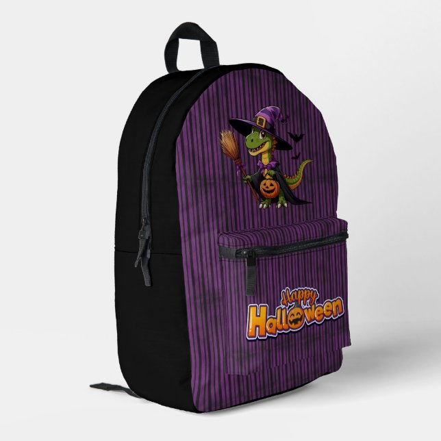 Cute Halloween Raptor/Dinosaur Witch Printed Backpack (Back Corner Left)