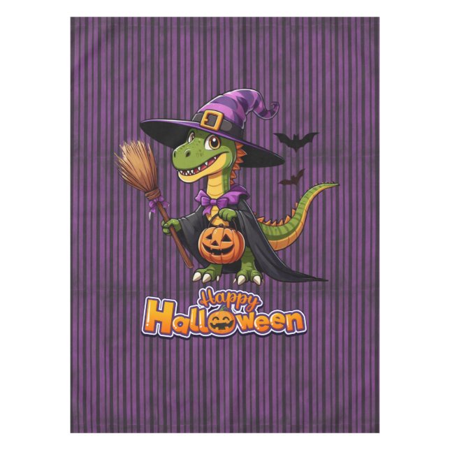 Cute Halloween Raptor/Dinosaur Witch Tablecloth (Front)