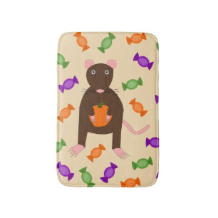 Cute Halloween Rat and Pumpkin Bath Mat