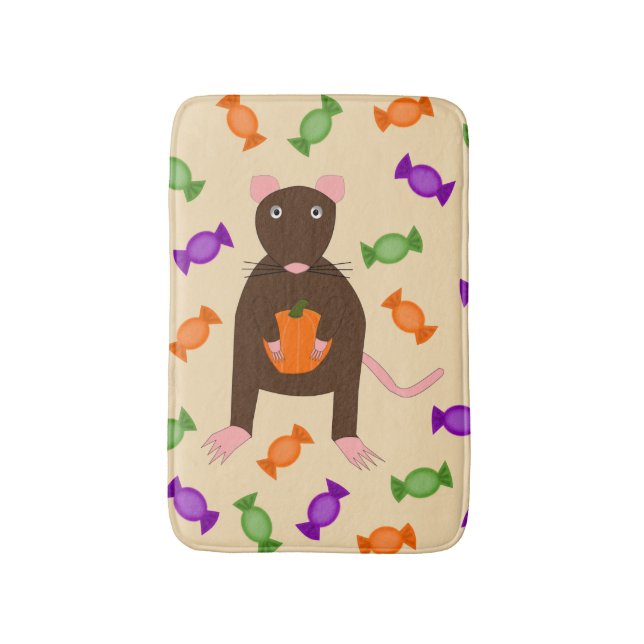 Cute Halloween Rat and Pumpkin Bath Mat (Front Vertical)