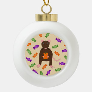 Cute Halloween Rat and Pumpkin Ceramic Ball Christmas Ornament