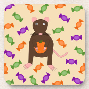 Cute Halloween Rat and Pumpkin Coaster