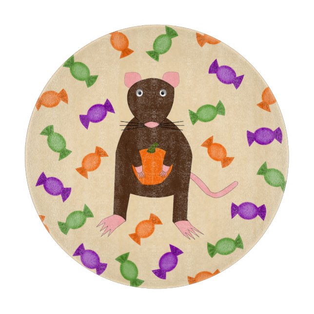 Cute Halloween Rat and Pumpkin Cutting Board (Front)