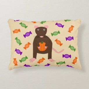 Cute Halloween Rat and Pumpkin Decorative Cushion