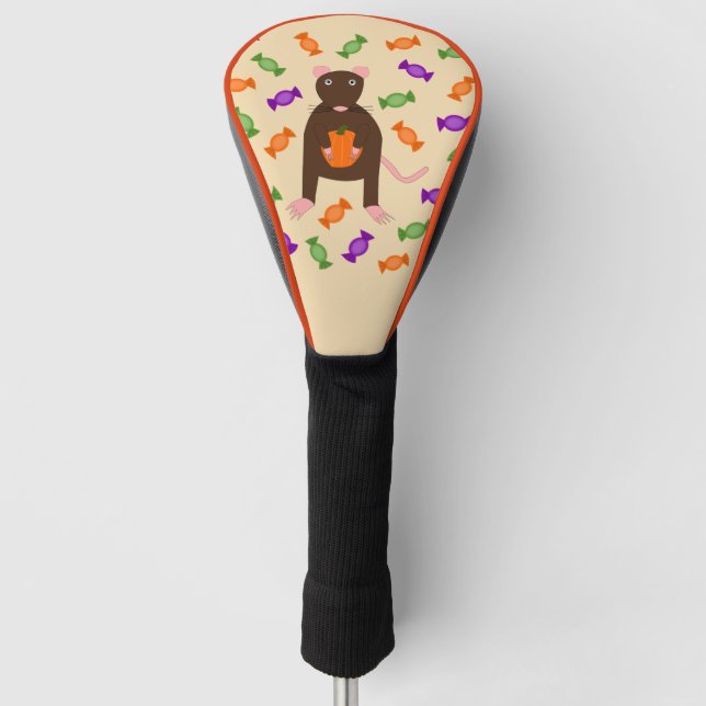 Cute Halloween Rat and Pumpkin Golf Head Cover (Front)
