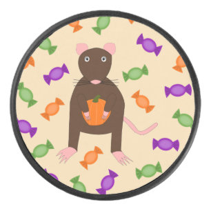 Cute Halloween Rat and Pumpkin Hockey Puck