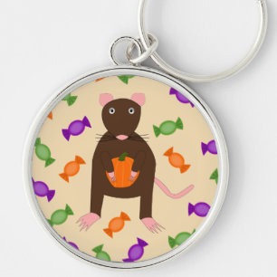 Cute Halloween Rat and Pumpkin Key Ring