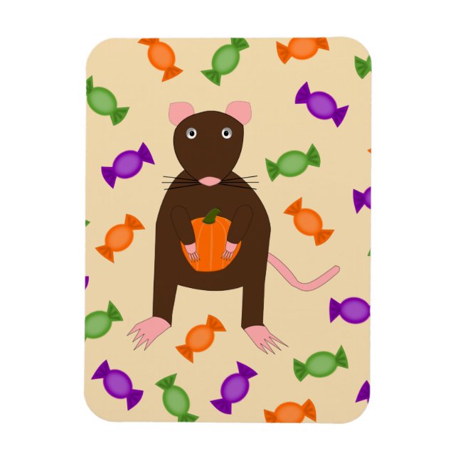 Cute Halloween Rat and Pumpkin Magnet (Vertical)