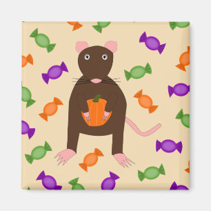 Cute Halloween Rat and Pumpkin Magnet