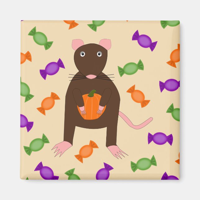 Cute Halloween Rat and Pumpkin Magnet (Front)