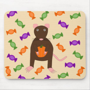 Cute Halloween Rat and Pumpkin Mouse Pad
