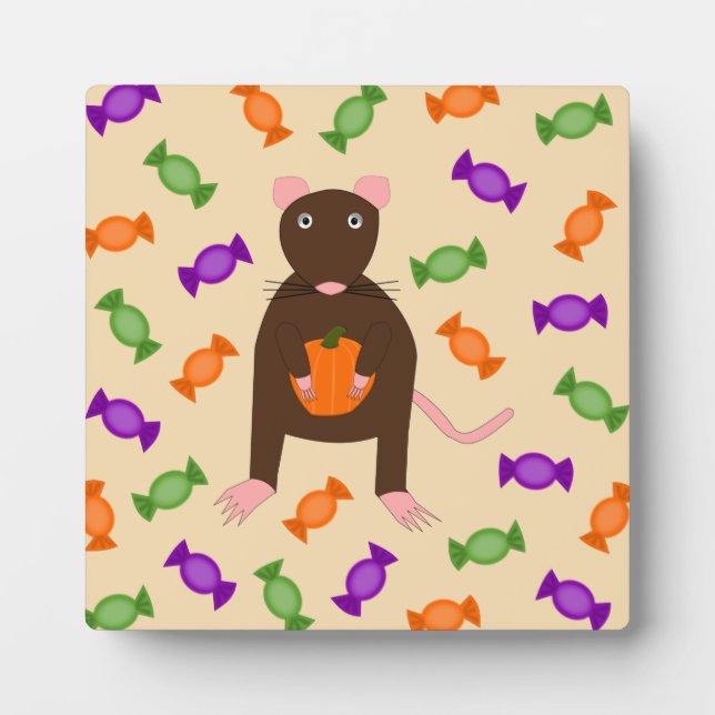 Cute Halloween Rat and Pumpkin Plaque (Front)